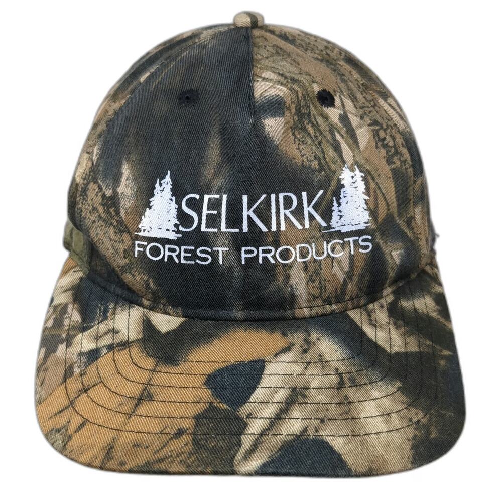 AJM International 5 Panel Brown One Size Camo Forest Products Logo Slideback Hat
